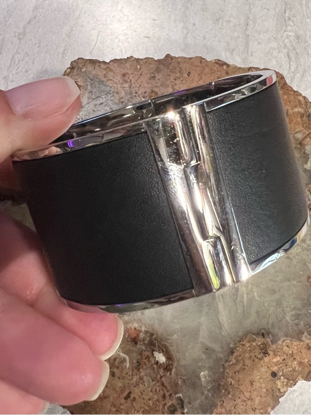 Michael Kors Black and Silver-Tone Wide Cuff Bracelet